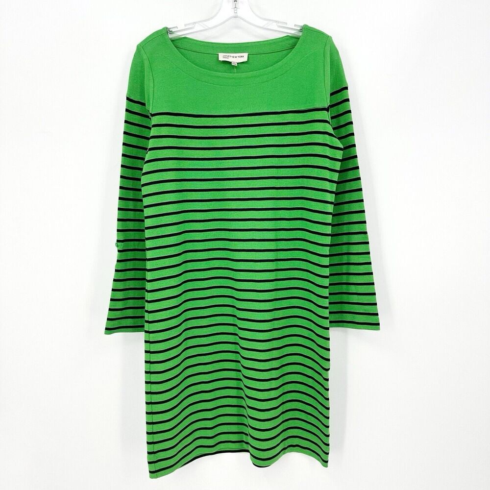 Jones New York Womens Dress M Green Striped Casual Sporty‎ Preppy Relaxed Comfy